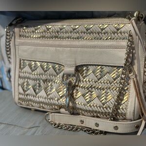 Rebecca Minkoff White and Gold Woven Crossbody Bag